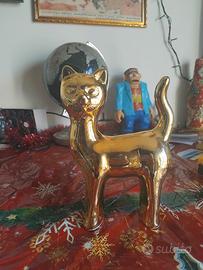 Statua Gatto in Dolomite/Finitura Oro lucido