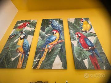 Quadri trittico pappagalli