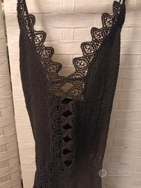 Abito lungo in cotone e macramè gotico sexy tg. S