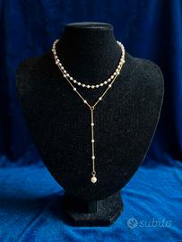 Collana doppia con perle e pendente a Y
