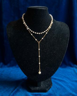 Collana doppia con perle e pendente a Y