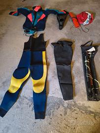 Attrezzatura per sub: tuta,fucile,pallone, pinne..