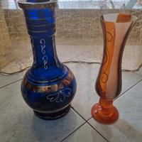 2 Vasi vintage in vetro blu dettagli oro
