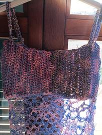 Cropped in cotone lavorazione ad uncinetto lurex