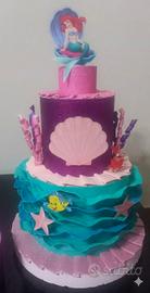 Torta finta per compleanno tema Ariel