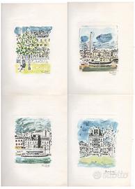 4 stampe di Orfeo Tamburi: vedute di Parigi