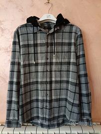 Camicia felpata uomo a quadri con cappuccio.