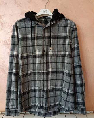 Camicia felpata uomo a quadri con cappuccio.