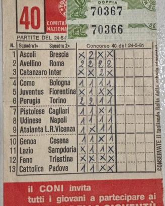 Schedina Vintage Totocalcio 24 Maggio 1981