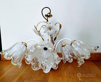 lampadario da soffitto vetro murano bianco 5luci