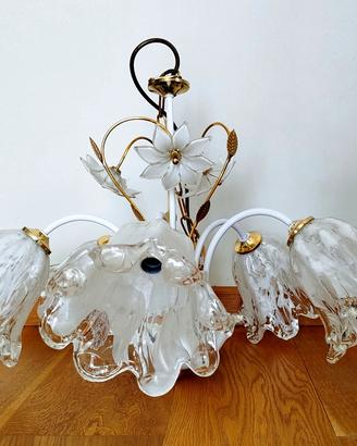 lampadario da soffitto vetro murano bianco 5luci