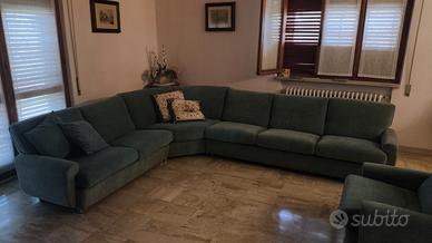 Divano angolare + poltrona in velluto verde
