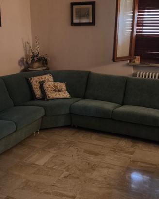 Divano angolare + poltrona in velluto verde