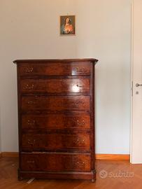 cassettiera stile classico in noce e radica