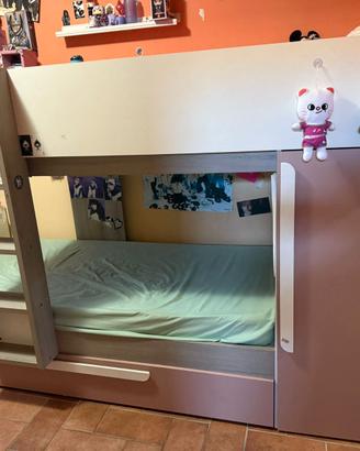 Letto a castello 3 letti c/armadio integrato rosa