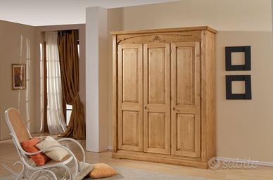 Armadio 3 ante rustico in legno di Abete NUOVO