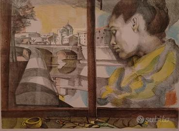 Litografia a colori di Ugo Attardi, anno 1986.