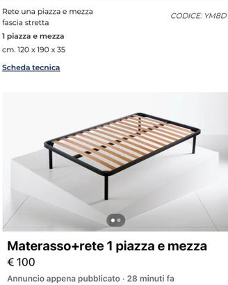 Rete+materasso una piazza e mezzo