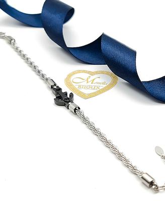 Bracciale ancora acciaio da uomo argento e nero