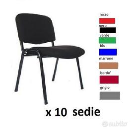 10 Sedie NERO Ufficio Conferenza Fissa IMPILABILI