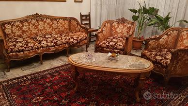 Divano e 2 poltrone con tavolino base marmo