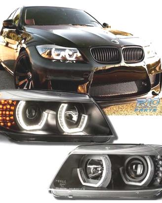 FARI BMW E90 E91 05-08 ANGEL EYES LED 3D FONDO NER