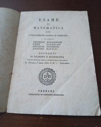 libro Antico 1830_esame matematica Gesuiti ferrar