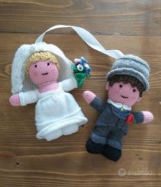 Gioco bambole sposi pupazzi, fatte a maglia