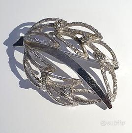 Spilla vintage in argento 835 foglia con 5 pietre