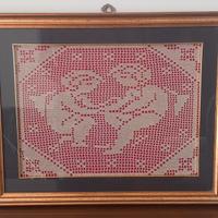 Quadro vintage filet all’uncinetto ricamo