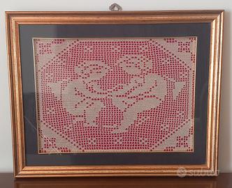Quadro vintage filet all’uncinetto ricamo