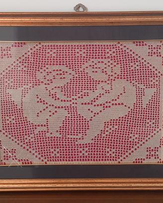Quadro vintage filet all’uncinetto ricamo