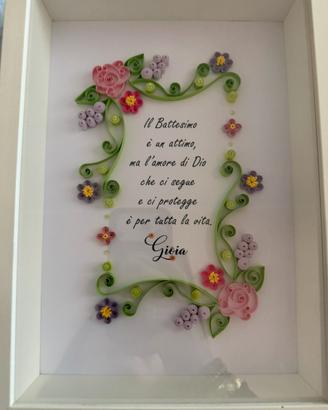 quadro quilling artistico con dedica battesimo