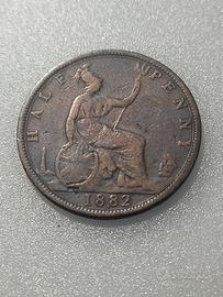 Halfpenny britannico del 1882.