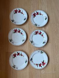Set 6 piatti porcellana decoro ciliegie e violette
