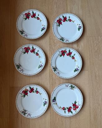Set 6 piatti porcellana decoro ciliegie e violette