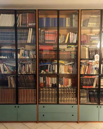 Libreria con ripiani e ante in vetro