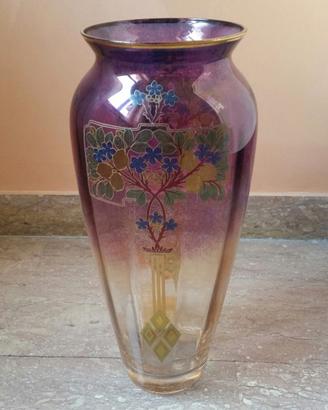 Antico Vaso in Vetro Decorato Vintage