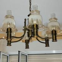 Lampadario Classico Ottone e Vetro Murano sei luci