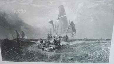 Stampa antica "Boats Off Calais
