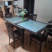 Tavolo in legno e vetro temperato e 6 Sedie legno