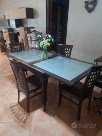 Tavolo in legno e vetro temperato e 6 Sedie legno