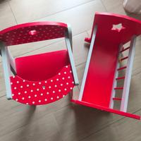 Seggiolone e lettino in legno per bambola