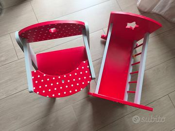 Seggiolone e lettino in legno per bambola