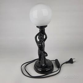 Lampada da Tavolo Art Deco Ceramica Nera Donna '60