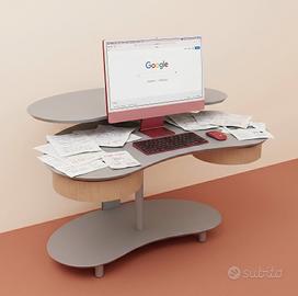 Scrivania PC Design Italiano - Acciaio e Legno