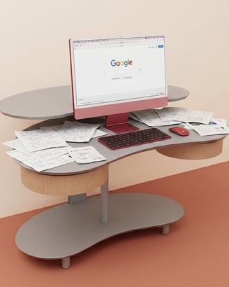 Scrivania PC Design Italiano - Acciaio e Legno
