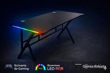SCRIVANIA GAMING CON ILLUMINAZIONE RGB 120X74X59CM