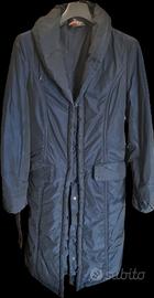 Cappotto donna 46 blu notte con collo in pelliccia