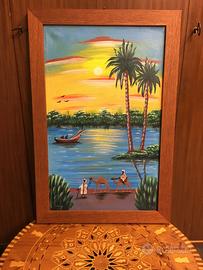 Quadro dipinto a mano paesaggio tunisino